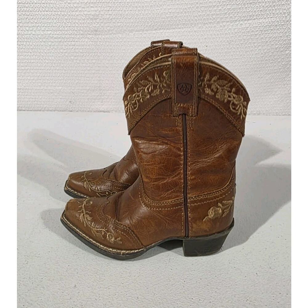Ariat Girls toddler Size 8 Brown Leather Western Cowboy Boots Floral 4LR - Picture 6 of 10